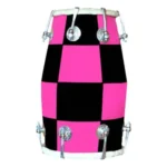 Baby Dholak 14 inch length Goat skin fit by Nut & Bolt Pink & Black check design Coloue finishing