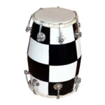 Baby Dholak 14 inch length Goat skin fit by Nut & Bolt White & Black check design Coloue finishing